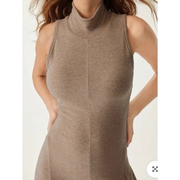 OGL Women’s Mockneck Midi Tank Brami Dress Heather Taupe XL Ribbed Stretch Soft - Picture 2 of 13